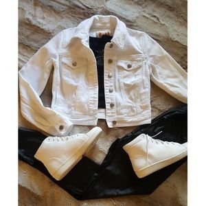 Gianni Bono distressed cropped white denim jacket